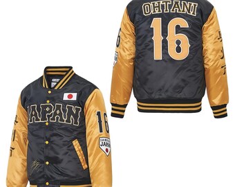 Team Japan OHTANI#16 Satin Jacket, Black, Mercerized Cotton; Warm, Thick Jacket; Women's/Men's Jackets in stock