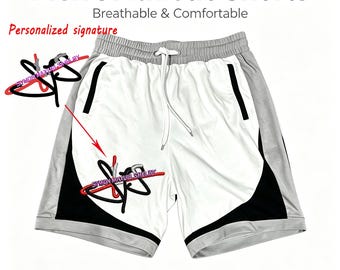 Pantalones cortos de baloncesto personalizados con firma, pantalones cortos deportivos con bloques de color, un regalo perfecto para padres o novios.