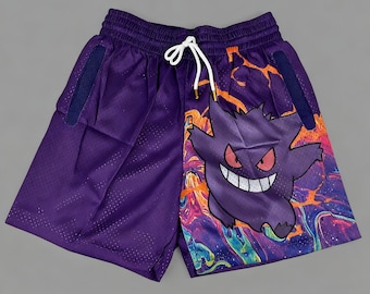 Personalisierte Gengar Ghost 3D Gedruckte Anime Shorts Cartoon Casual Sommer Shorts Unisex Sommerkleidung, Gengar Fans Geschenk