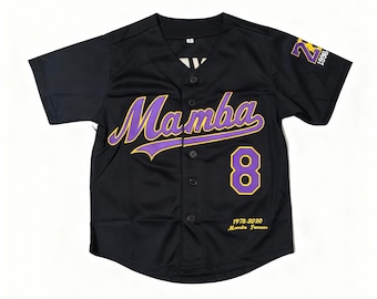 Mamba No. 8 & 24 Legendary Black Baseball Jersey with Embroidery; Customizable with Name; Commemorative T-Shirt as Birthday or Christmas Gift