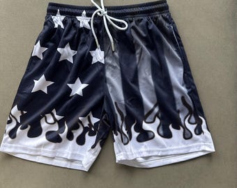 Starry Sky Flame Pattern Print Shorts, Basketball Shorts, Basketball Fitness Equipment, Men'S Casual Sports Pants, Personalized Gifts