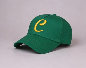 Retro Green And Embroidered Baseball Cap - Curved Brim Dad Hat - Casual Everyday Streetwear