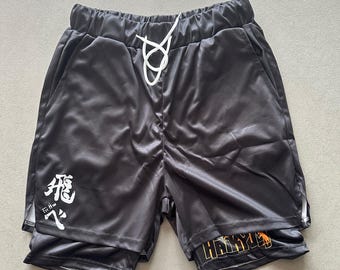 Basketballshorts, 2-in-1-Shorts mit Taschen, Lauf- und Fitnessshorts, Anime-Shorts