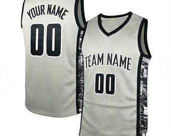 Custom Gray Basketball Jersey | Personalized Team Name & Number | Retro College Hoyas Style Mesh Jersey for Men Women Youth