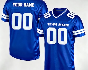 Personalisierte Fußballtrikots für Erwachsene und Kinder, bedruckt mit Teamnamen und -nummern. Außerdem erhältlich: Kurzarm-Mesh-Tops für Herren.