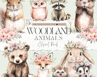 Conjunto de imágenes prediseñadas de animales del bosque caprichosos / Animales del bosque bohemios PNG / Arte de pared para guardería e impresiones digitales