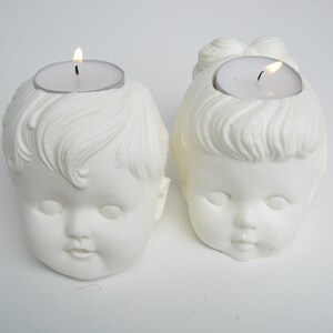 Vintage Boy and Girl Doll Pair of Tea Light Candle Holders