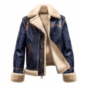 Men’s Shearling Leather Jacket | Real Sheepskin Aviator Biker Coat | Fur Lined Winter Jacket | Handmade Gift for Him
