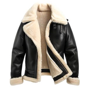 Lammfell-Lederjacke für Herren | Echter Schaffell Flieger Bomber Mantel | Fell gefütterte Winter Pilotenjacke | Handgemachtes Geschenk für Ihn