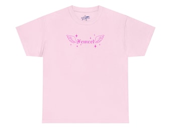 Femcel Angel Wings Hot Pink Y2K Style Tee Shirt | Angel Wing Back, Femcel GenZ Meme, Chronically Online, Gift for friends, Cute Funny Y2k