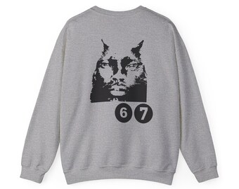 67 Cat Crewneck, Streetwear Style, Meme Funny Cat Graphic Sweatshirt, Unisex Cotton, Unique Brainrot Genz, Gift for Teens & Young Adults
