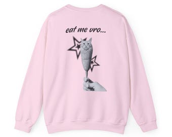 Funny Corncat Unisex Heavy Cotton Sweatshirt, Streetwear, Brainrot Meme Crewneck, Girt for Friends, Street Style Back Graphic Sweatshirt