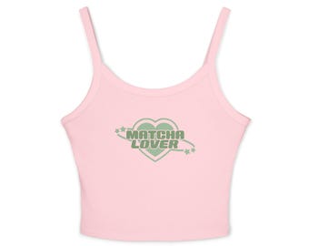 Matcha Lover Tank Top | Green Heart Matcha Lover Y2K Style Spaghetti Strap Tank Top, Cute Meme Performative GenZ Brainrot