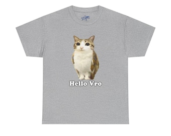 Meowl Hello Vro Meme Cat Funny Graphic Tee | Cute Cat, Streetwear Style, Faded Cat Meme Graphic T shirt, Gift for Friends, GenZ Brainrot