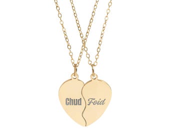 Chud & Foid 刻印入りスプリットハートペンダントネックレス BFF | バレンタイン、誕生日、カップル、彼女、彼へのミームギフト、面白いZ世代の脳内腐敗