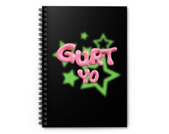 Gurt Yo Spiral Notebook -Green & Pink Y2K Star Design, Back to School, School Supplies, Journaling, Gifts for Teens, Brainrot Meme Notebook