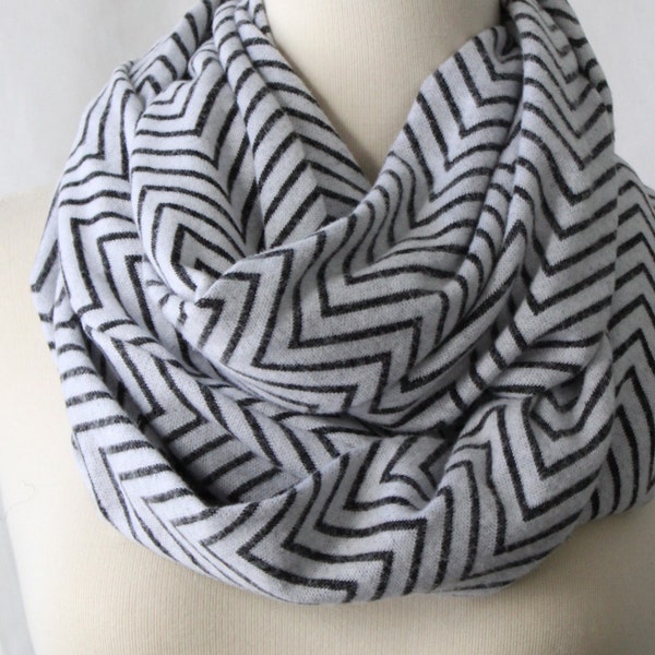 Infinity Scarf Chevron - Black and White Thin Chevron - Circle Scarf