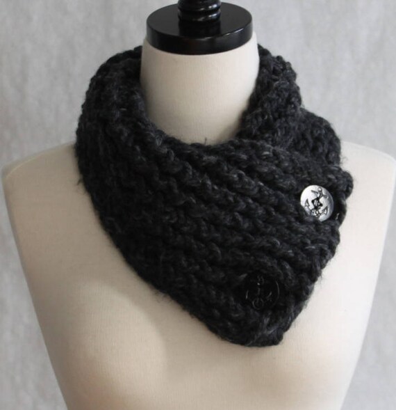 Button Scarf Short Scarf with Buttons Winter Scarf Charcoal Etsy