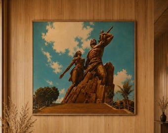 Arte mural de monumentos africanos, decoración cultural vintage, lámina de viaje renacentista (descarga digital)