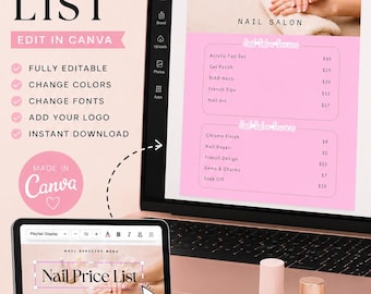 Plantilla editable de Canva para lista de precios de salón de uñas (descarga instantánea)