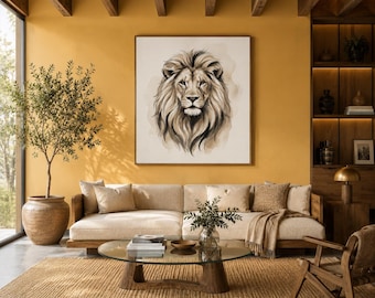 Lámina decorativa de león para pared, estampado de animales de safari en acuarela, póster minimalista (descarga digital)