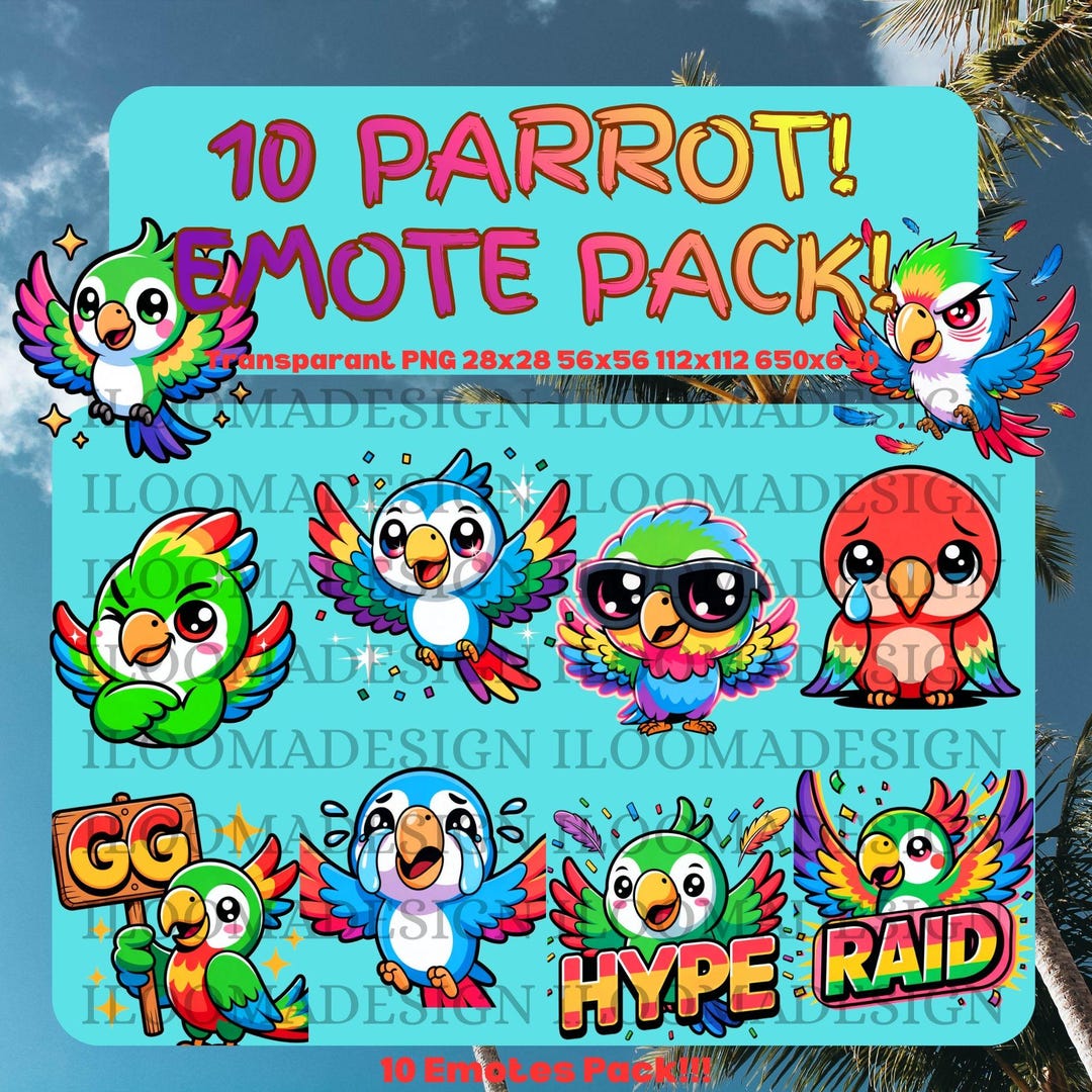 Parrot Emote Pack for Twitch, Kick & Tiktok | Cute Bird Streamer Emotes ...
