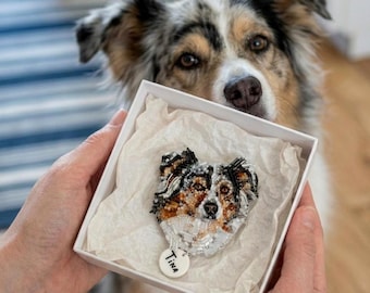 Spilla con perline e ritratto di cane da foto: regalo personalizzato per la padrona di un cane, ricordo commemorativo.