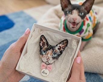 Sphynx Cat Custom Brooch Portrait: Embroidered from Your Photo Memorial Gift Jewelry
