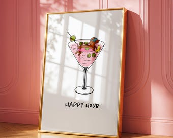 Wydruk artystyczny „Dachshund Martini”: Zabawna dekoracja baru dla jamnika (pobranie cyfrowe)