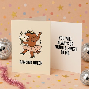 Funny Dog Birthday Card: ABBA Disco Queen Greeting Card