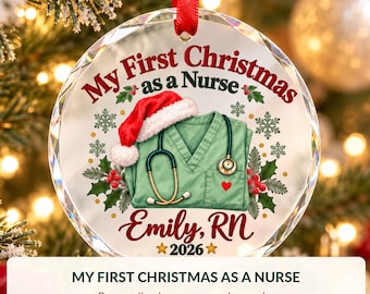 First Christmas as a Nurse Ornament, Personalized Crystal Glass Nurse Gift, RN Keepsake 2026