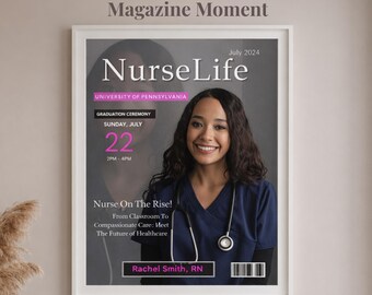 Personalized Nurse Graduation Magazine Cover Print, Custom RN Decor (Framed)