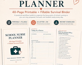 School Nurse Planner 40 Page Printable and Fillable Digital Organization System