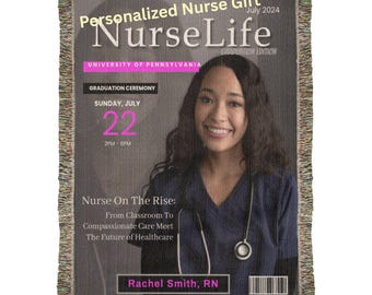 Personalized Nurse Magazine Cover Blanket – Custom RN Graduation Keepsake