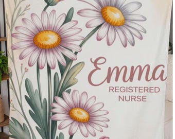 Personalized Daisy Nurse Blanket, Custom RN Graduation Gift, Soft Fleece Throw