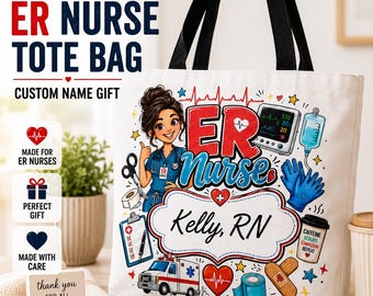 Personalized ER Nurse Tote Bag, Custom Name Gift for Emergency Room Nurses