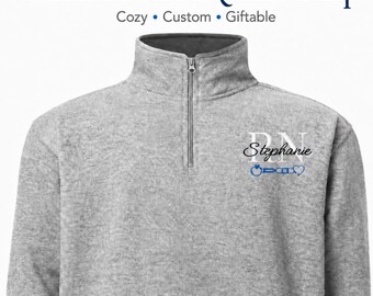 Personalized School Nurse Quarter Zip Fleece Pullover, Custom Embroidered