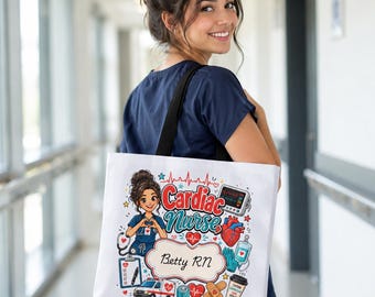 Personalized Cardiac Nurse Tote Bag, Cardiology Heart ECG Work Bag