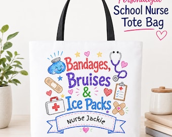 Personalized School Nurse Tote Bag, Custom Name Office Bag, Medical Gift