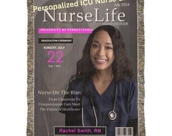 Personalized ICU Nurse Graduation Blanket – Custom Magazine Cover Keepsake