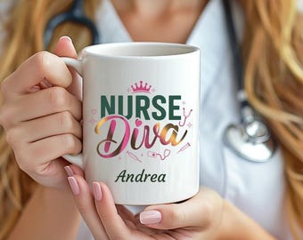 Personalized Nurse Diva Coffee Mug | Custom Name, RN LPN CNA Appreciation Gift