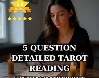 5 Question Tarot Psychic Reading, Same Day Answers (PDF Report)