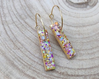 Mini Summer shimmer drop earrings, golden sands colour hoop earring