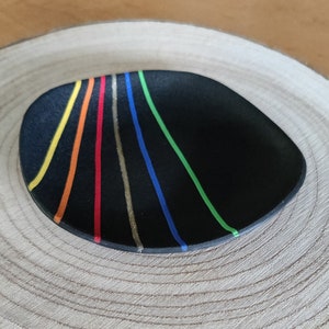 Lightweight polymer clay trinket jewellery dish, black with rainbow stripes image 5