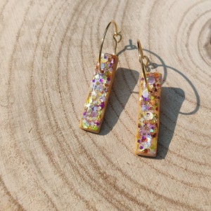 Mini Summer shimmer drop earrings, golden sands colour hoop earring image 3