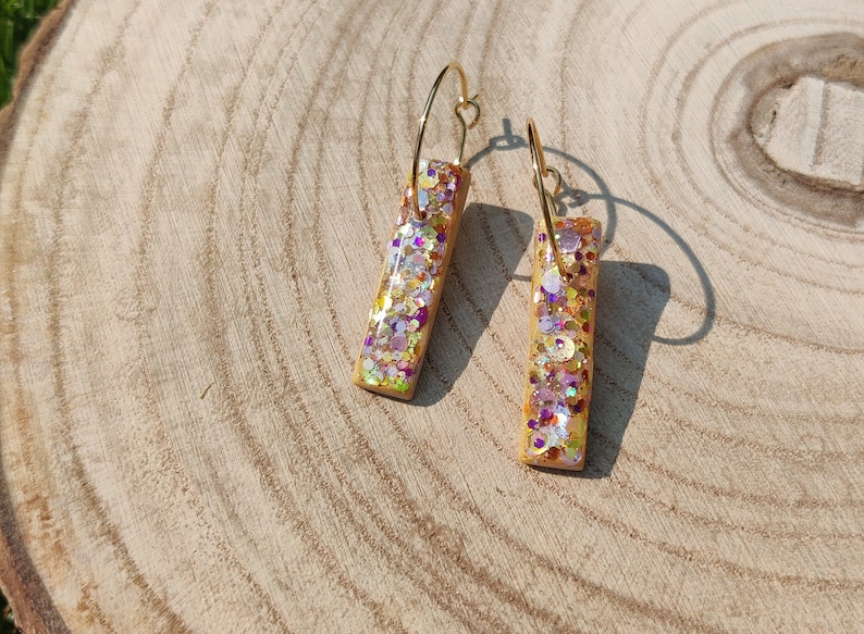 Mini Summer shimmer drop earrings, golden sands colour hoop earring image 3