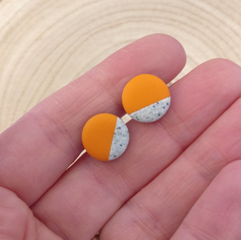 Mini orange polymer clay stud earrings image 4