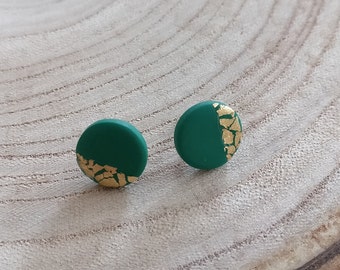 Mini ocean green and gold polymer clay stud earrings