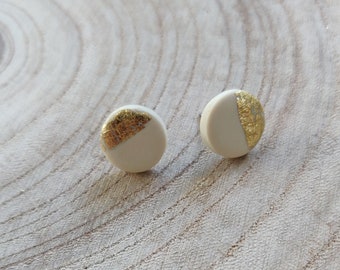 Mini cream and gold polymer clay stud earrings