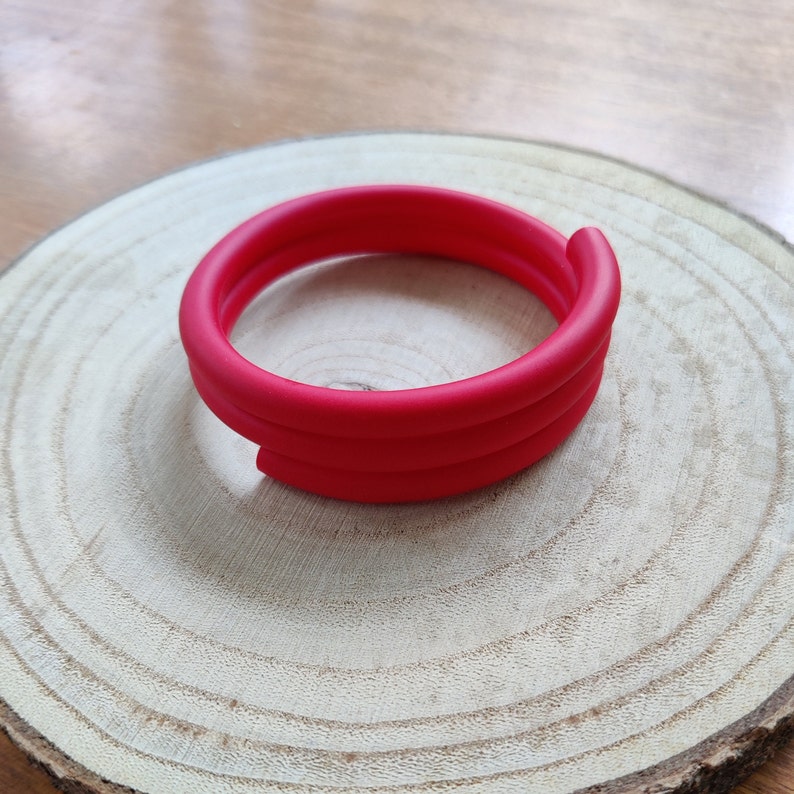 Bright red adjustable bracelet bangle Polymer Clay Handmade Lightweight Jewellery image 3
